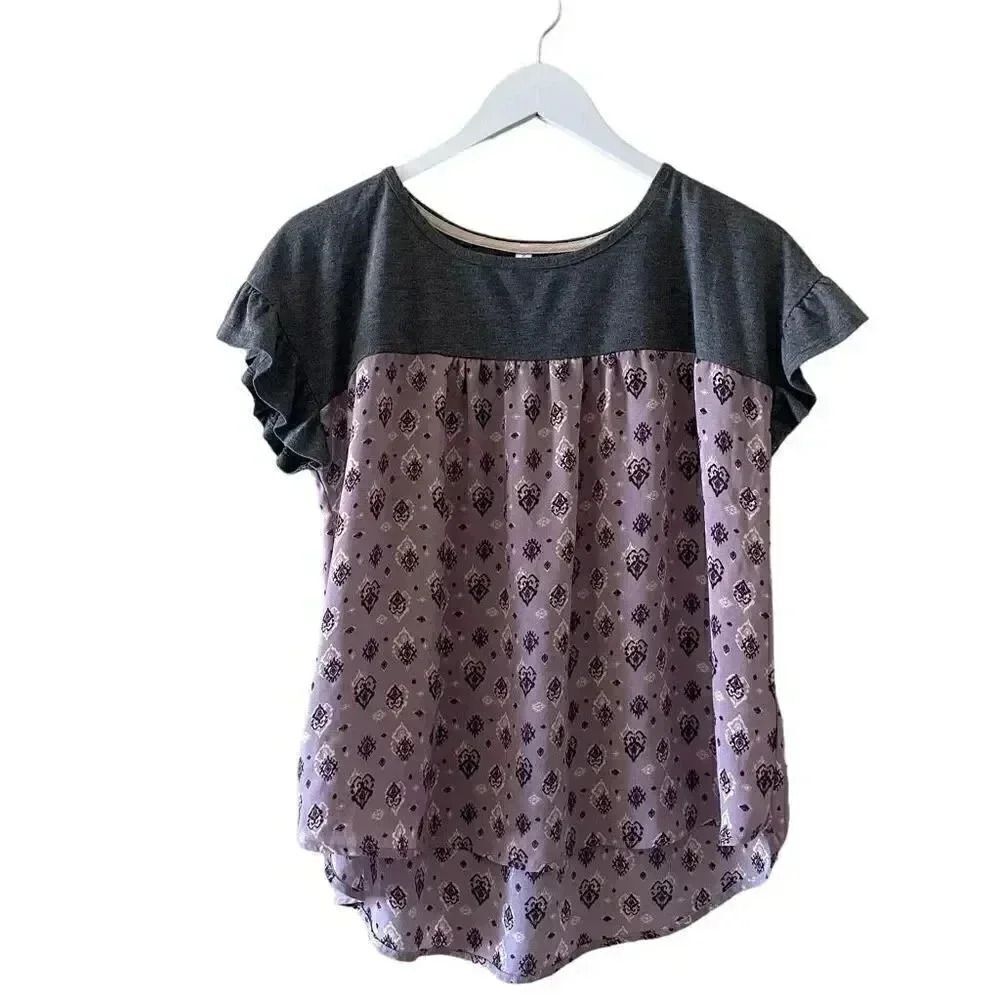 Xhilaration Color Black Purple Gray Fluttery Cap Sleeves Lightweight SZ M # 1388